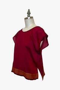 Selvedge Top | Wine Gold Saree