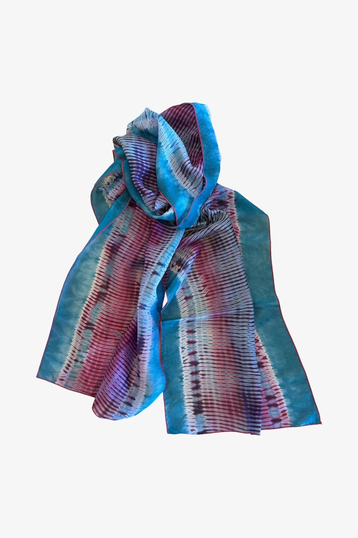Shibori Dyed Silk Scarf  | Blue+ Red Raspberry