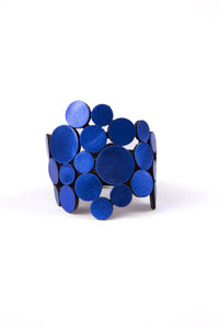 Abstraction Asymmetric Bracelet | Metallic Blue Leather