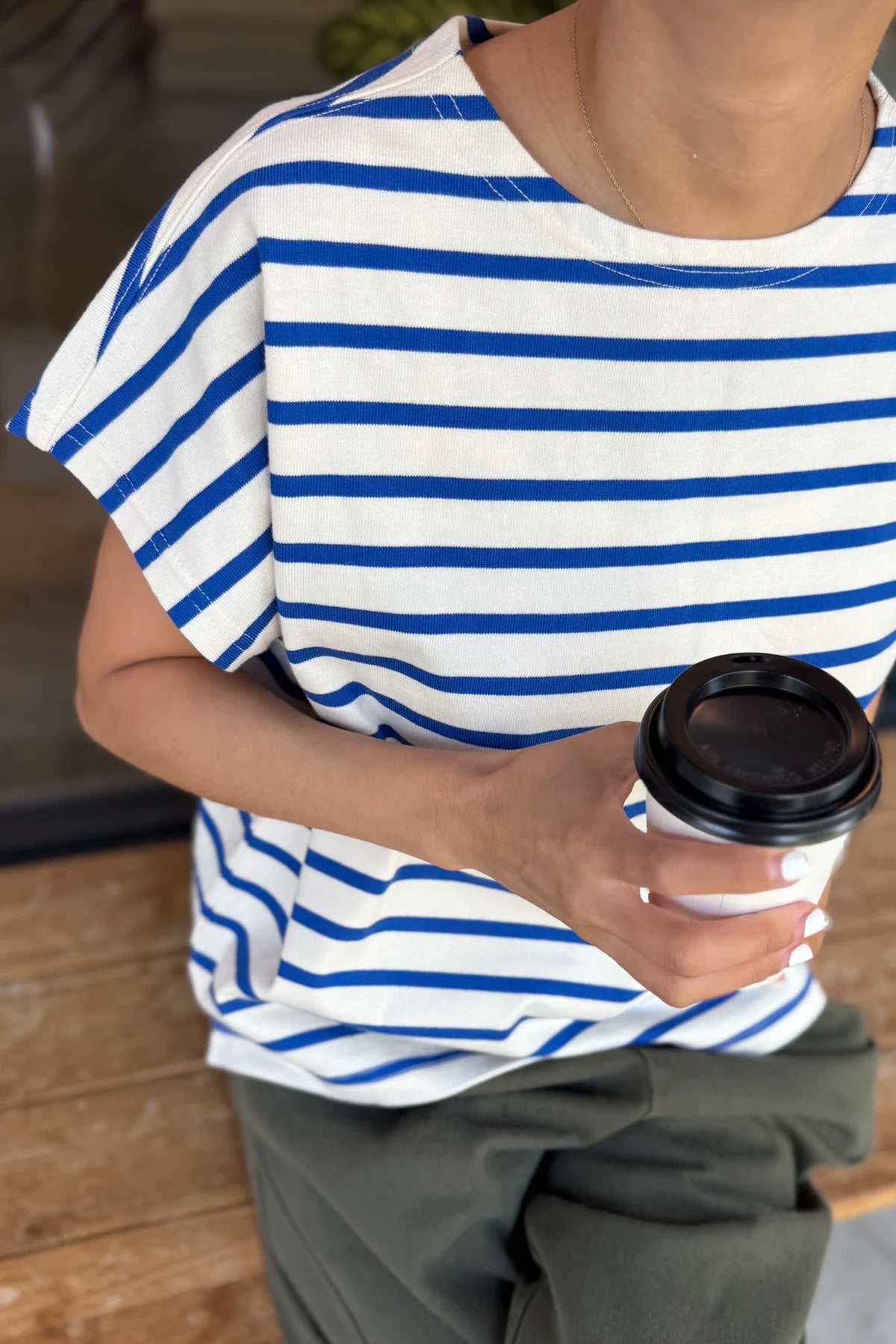 Manon Tee | Blue Stripe on Cream