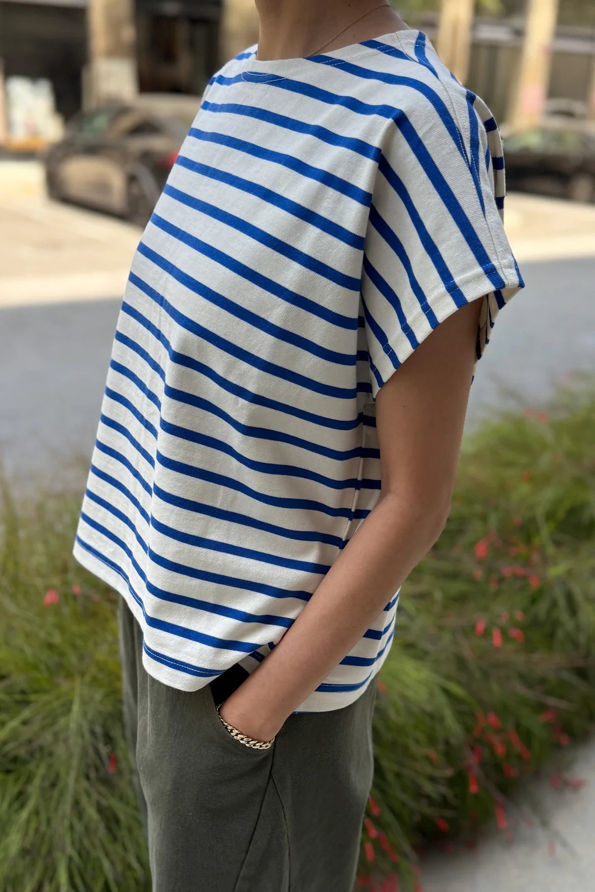 Manon Tee | Blue Stripe on Cream