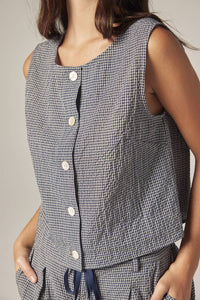 Plaid Button Down Top | Navy & White Checkers