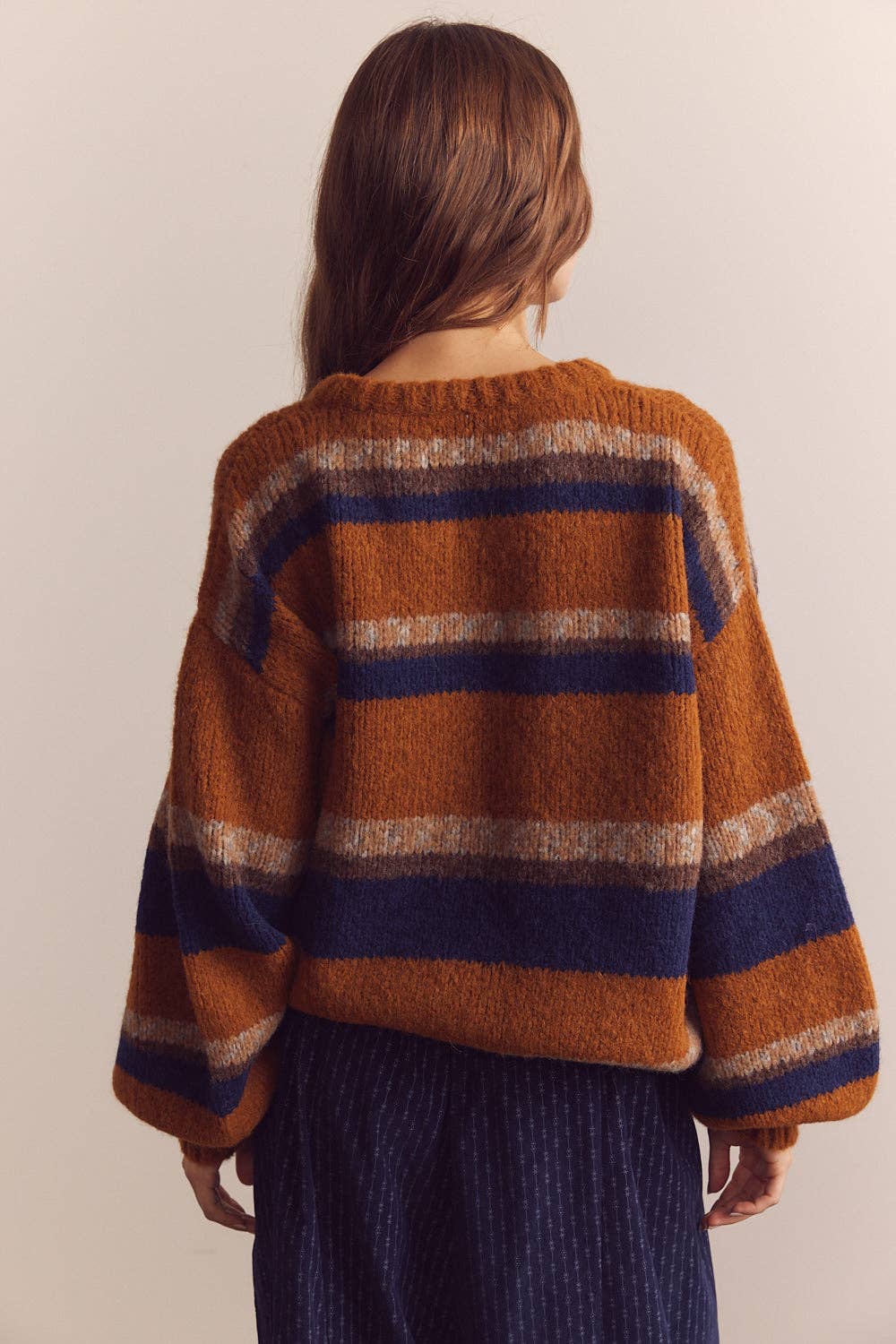 Baby Alpaca Wool Sweater | Amber Navy Stripe