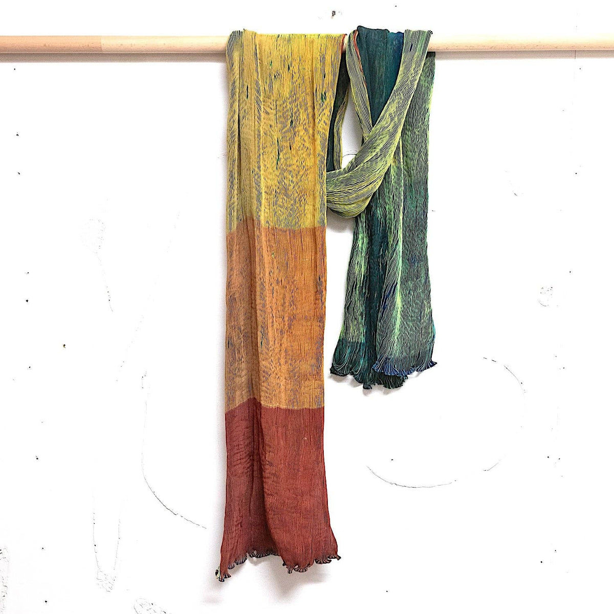 Tie Dyed Silk Scarf | Cinnamon Orange Green Blue