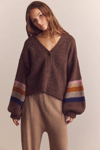 Baby Alpaca Wool Cardigan | Brown Multi Stripe