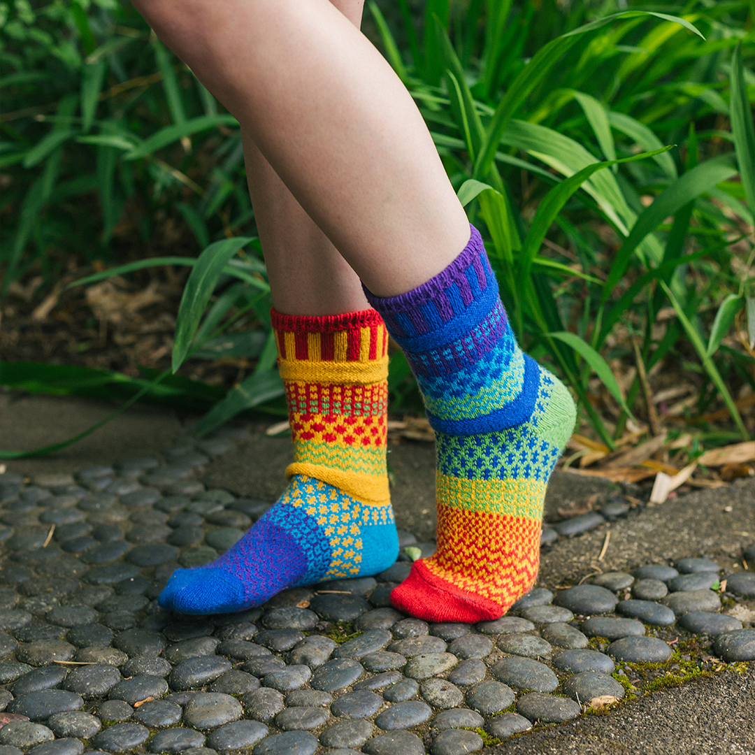 Mismatched Cotton Crew Socks | Rainbow