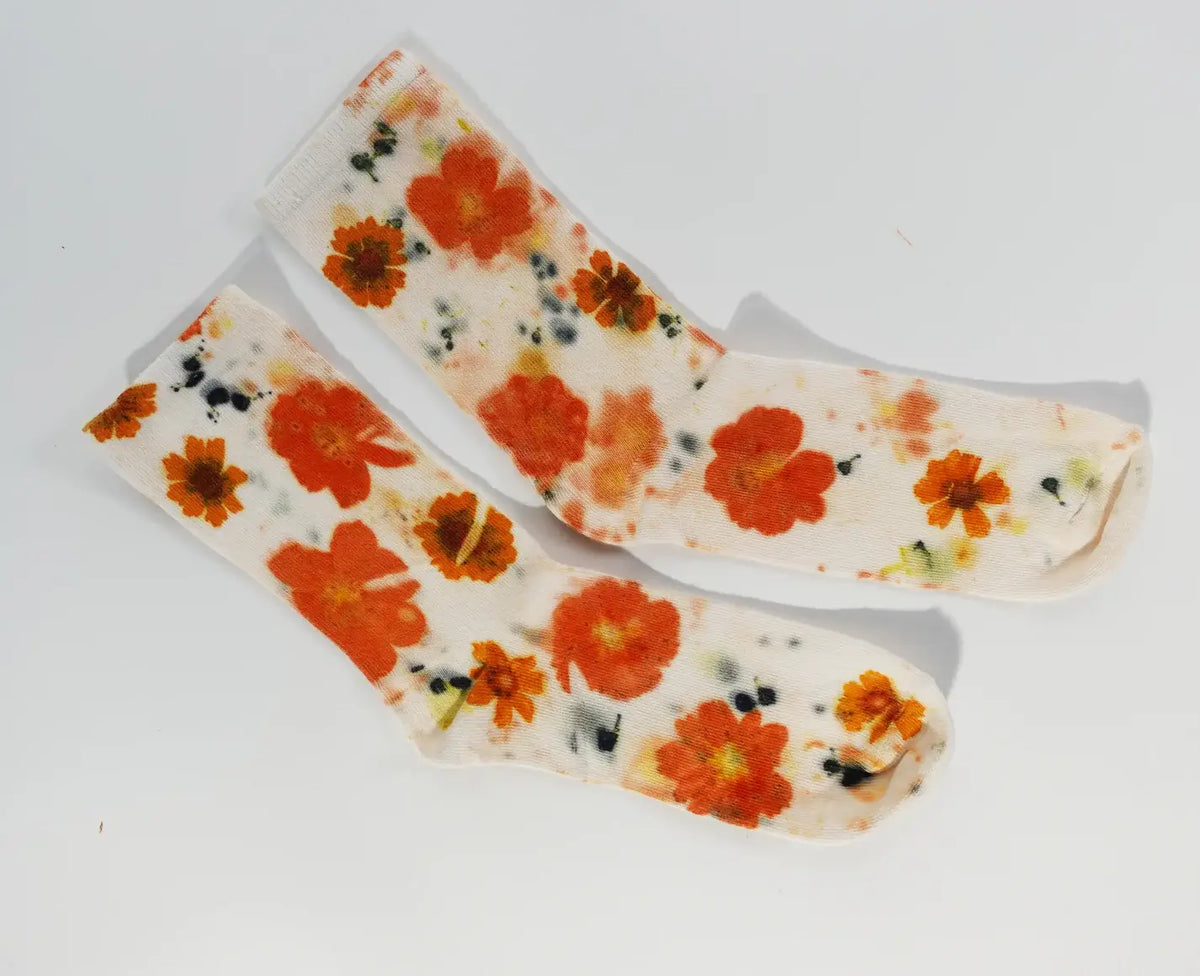 Flower Power Cotton Crew Sock | Cream Floral