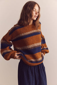 Baby Alpaca Wool Sweater | Amber Navy Stripe