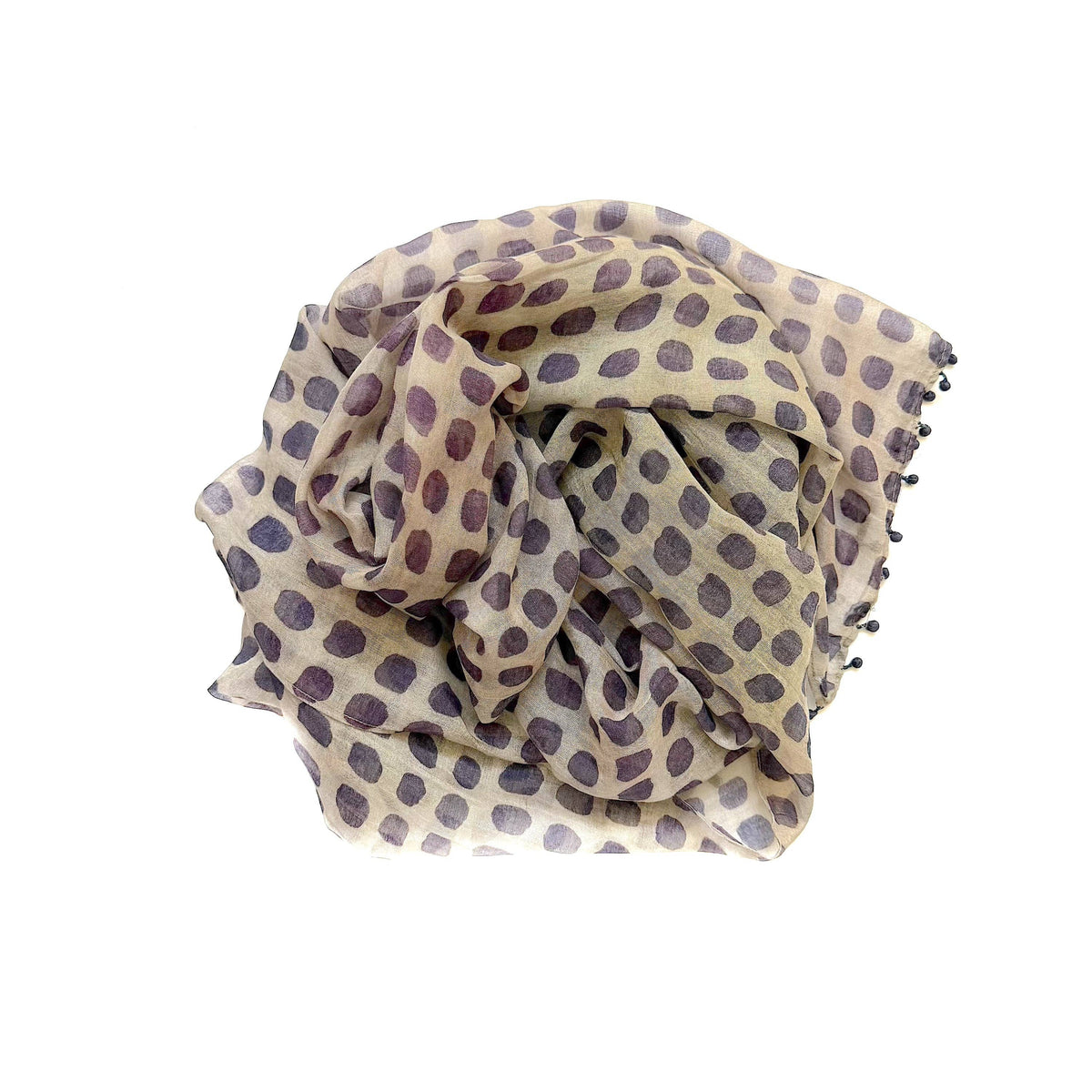 Long Cotton Silk Scarf | Lavender Grey Dots