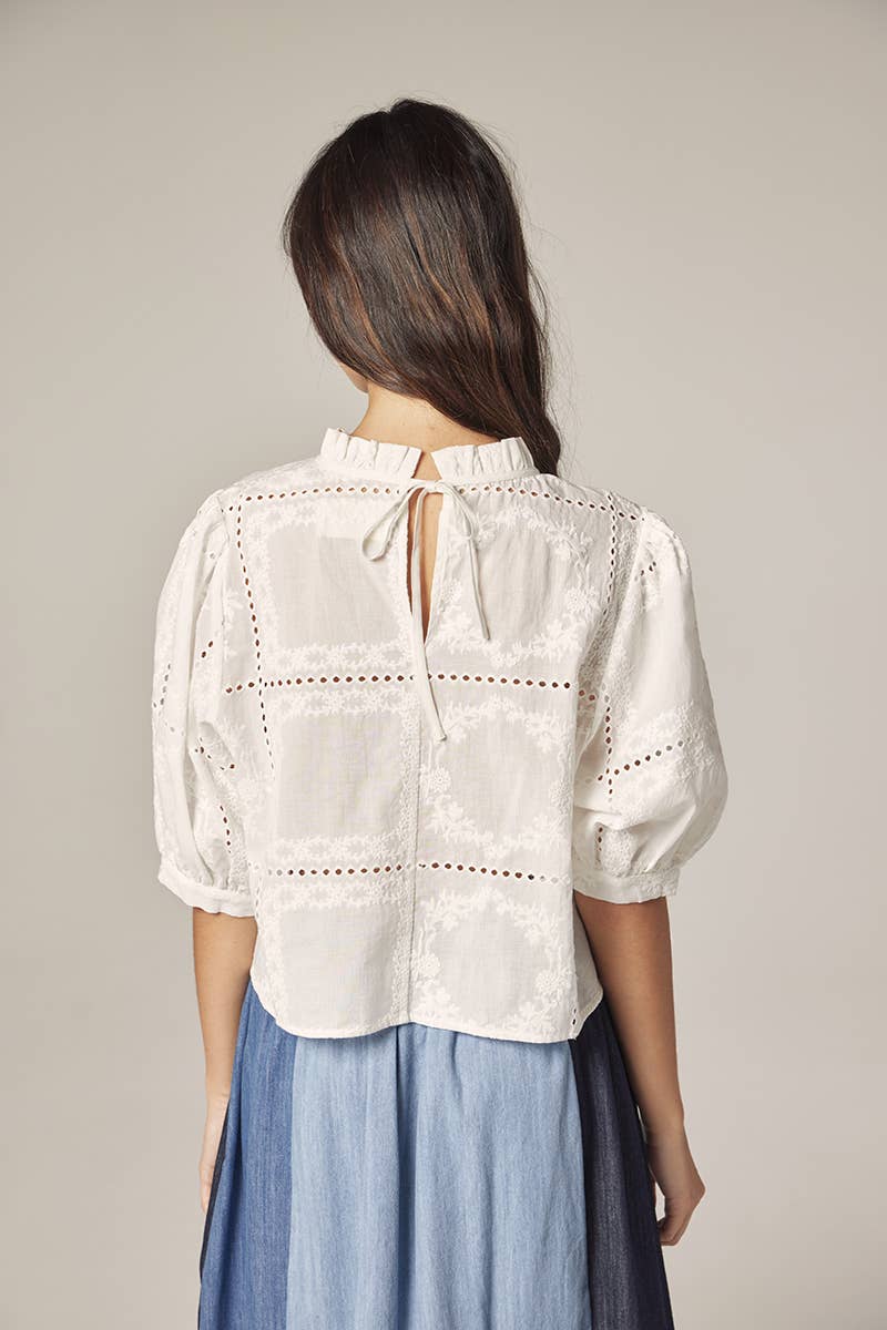 Puff Sleeve Tie Back Top | White