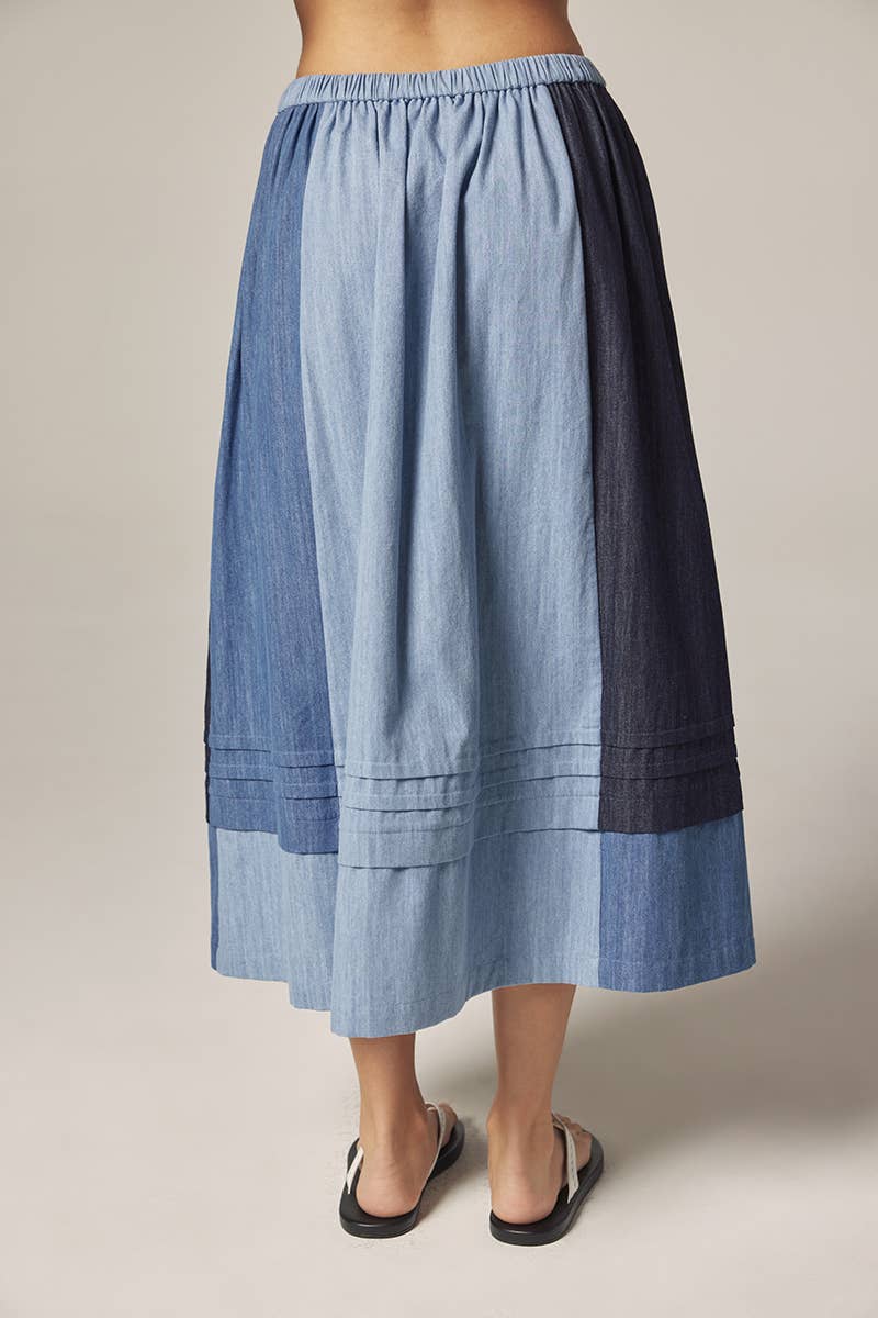 Colorblock Denim Midi Skirt