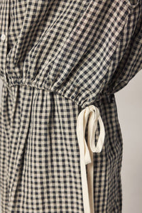 Gingham Drop Sleeve Button Down Top | Black/Natural