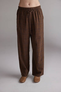 Tie Waist Pants | Brown/Black Plaid