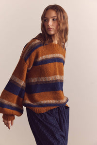 Baby Alpaca Wool Sweater | Amber Navy Stripe