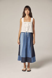 Colorblock Denim Midi Skirt