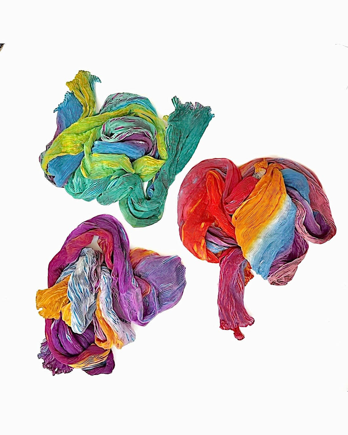 Tie Dyed Silk Scarf | Orange Reds Blue