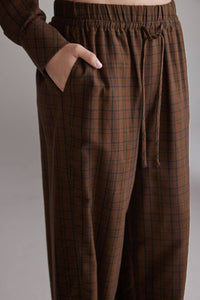 Tie Waist Pants | Brown/Black Plaid
