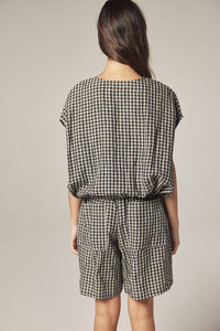 Gingham Drop Sleeve Button Down Top | Black/Natural