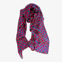 Silk Checkered Scarf | Magenta+Blue