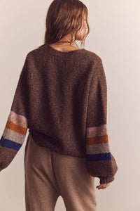 Baby Alpaca Wool Cardigan | Brown Multi Stripe