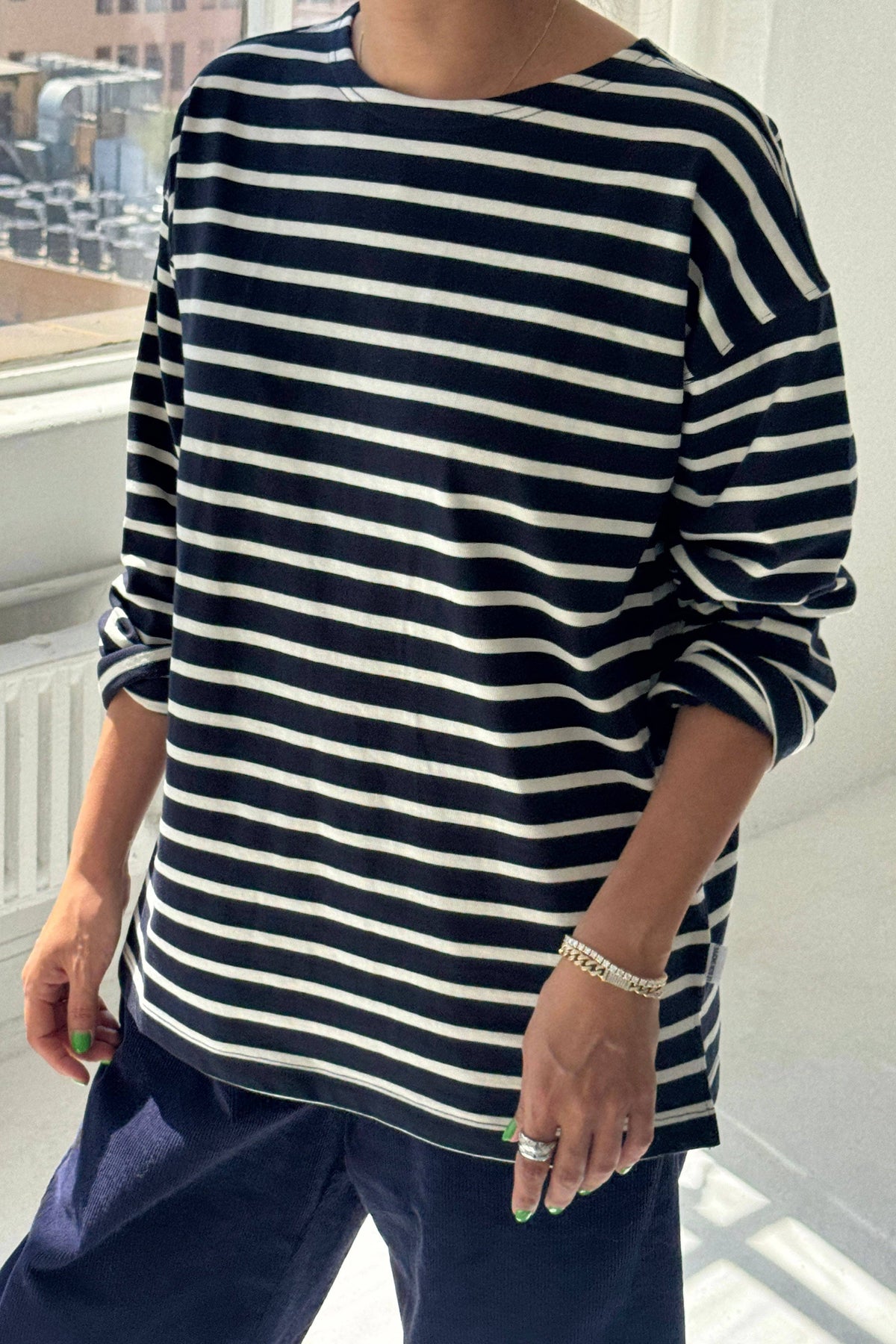 Marseille Top | White Stripe On Navy