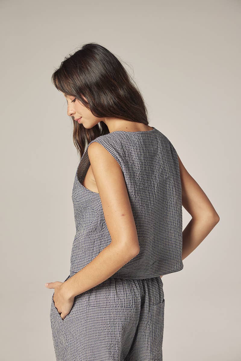 Plaid Button Down Top | Navy & White Checkers