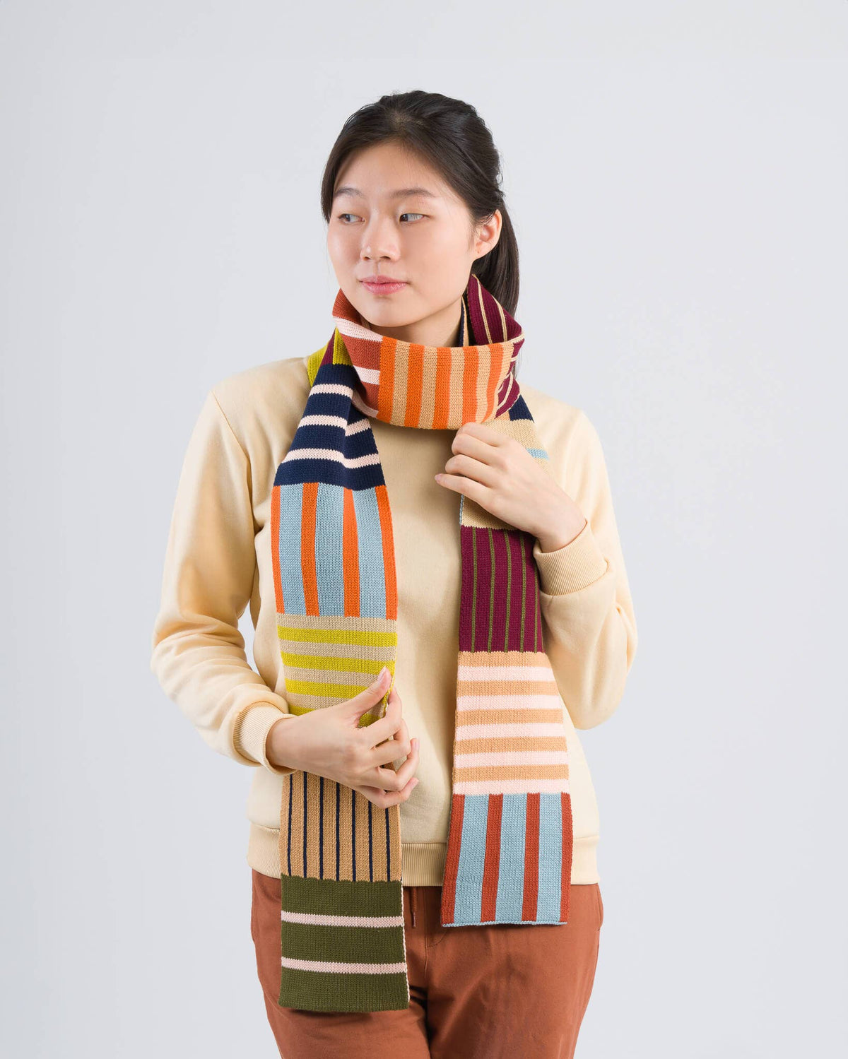 Patchwork Stripe Skinny Scarf | Desert