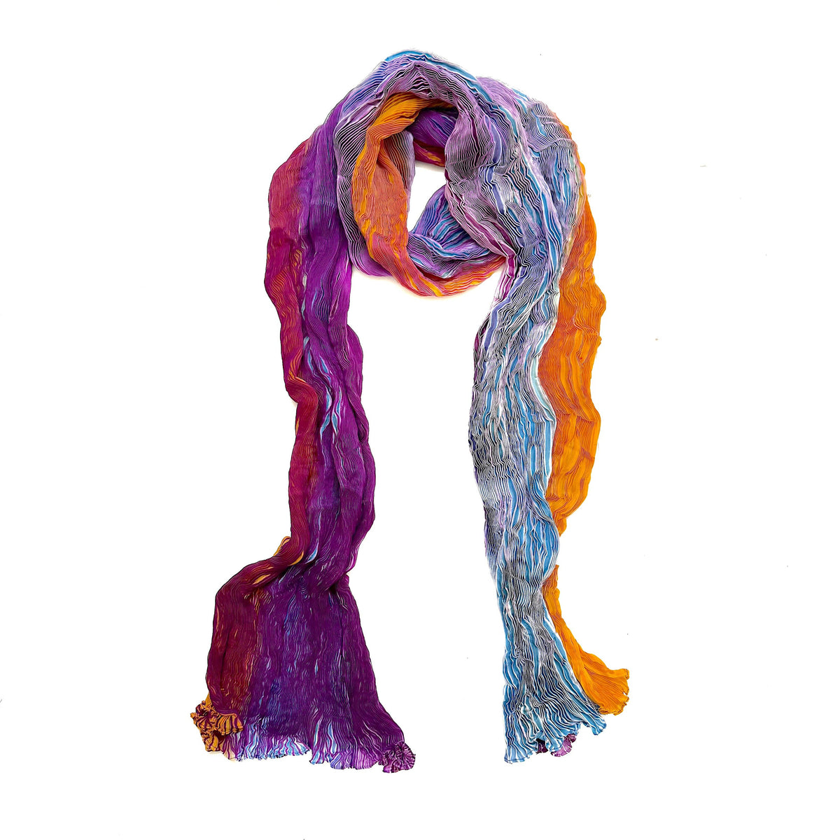Tie Dyed Silk Scarf | Purple Blue Marigold