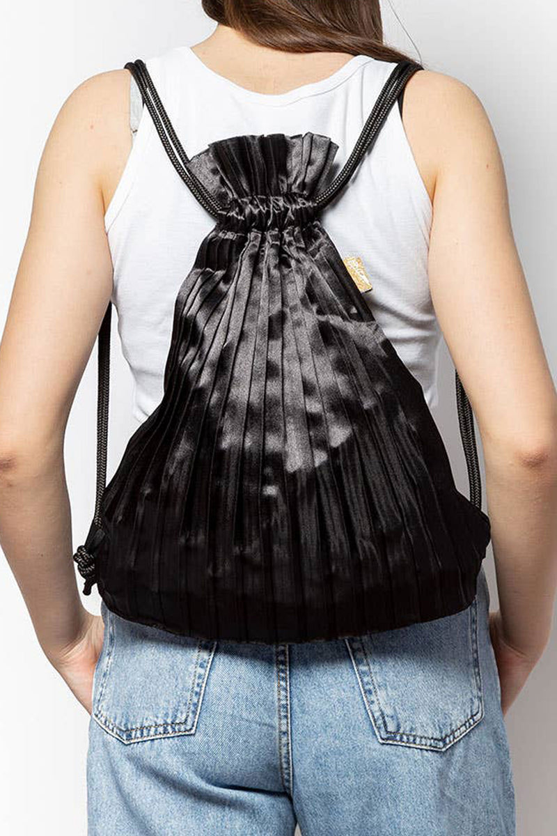 Satin Pleated Backpack | Black