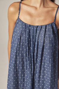 Tie Back Ankle Dress | Denim Polka Dots