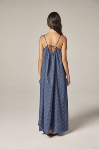 Tie Back Ankle Dress | Denim Polka Dots