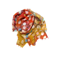 Long Cotton Silk Scarf | Coral Multi Dots