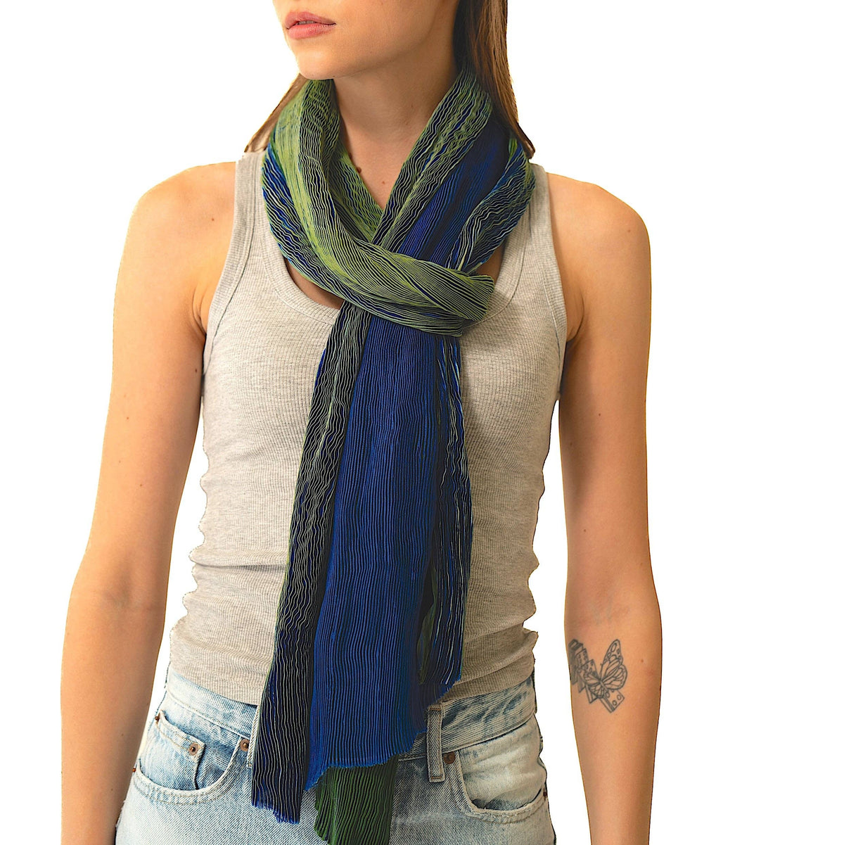 Tie Dyed Silk Scarf | Forest Green+Indigo