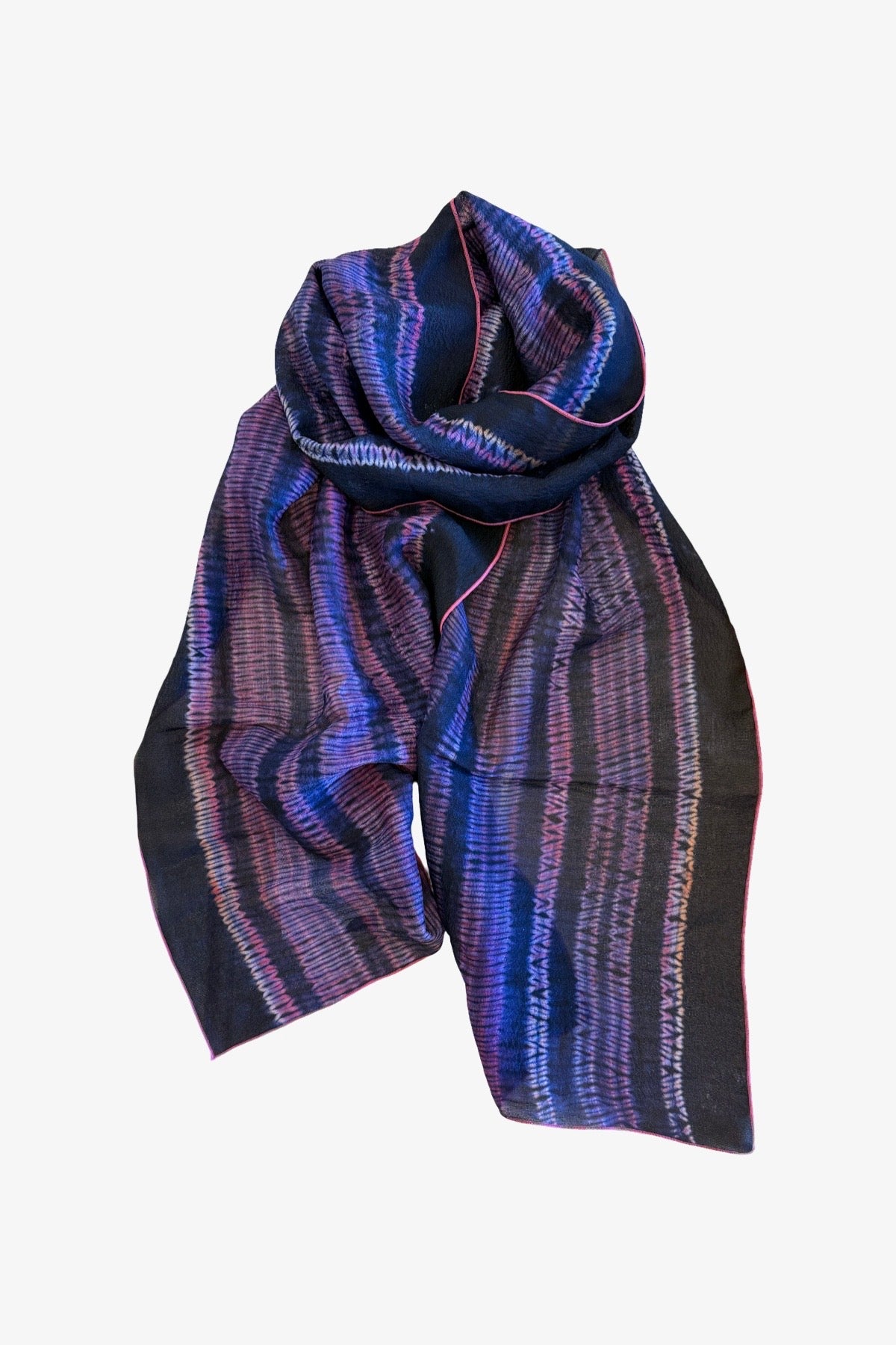 Shibori Dyed Silk Scarf  | Darkest Purple + Pink