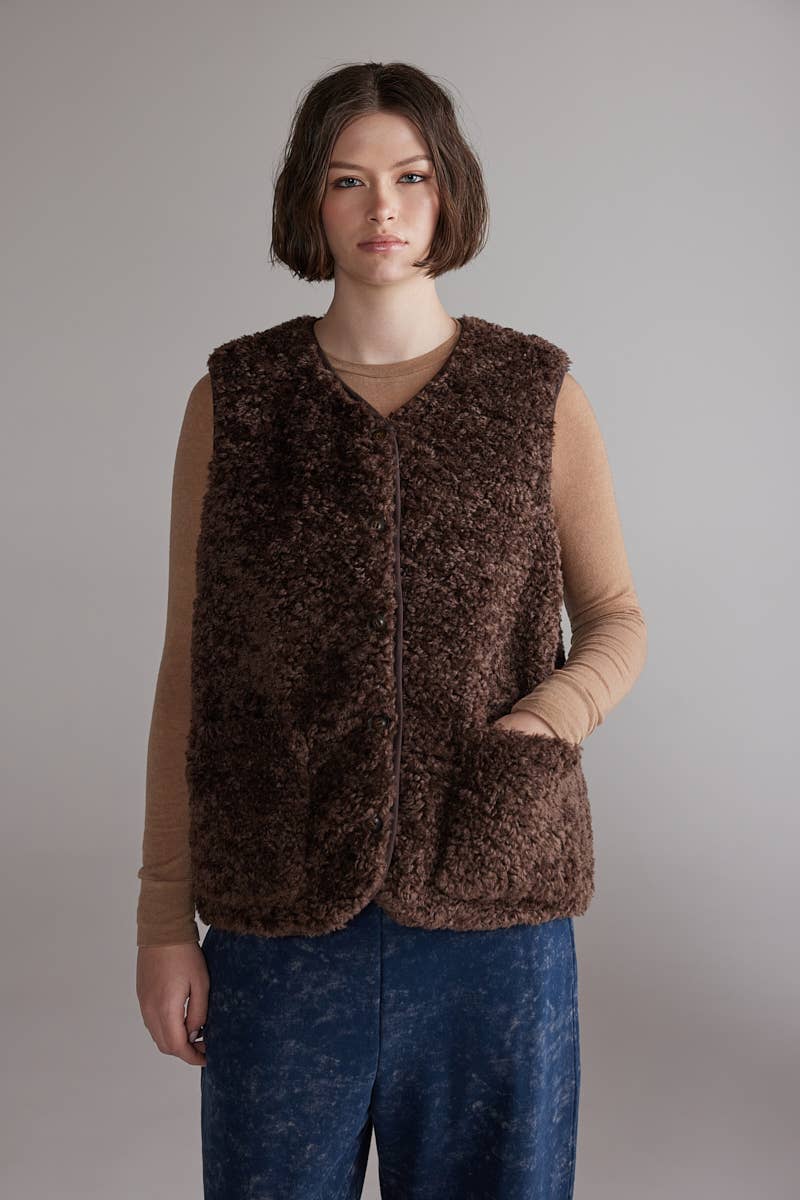 Reversible Teddy Vest | Chocolate/Leopard