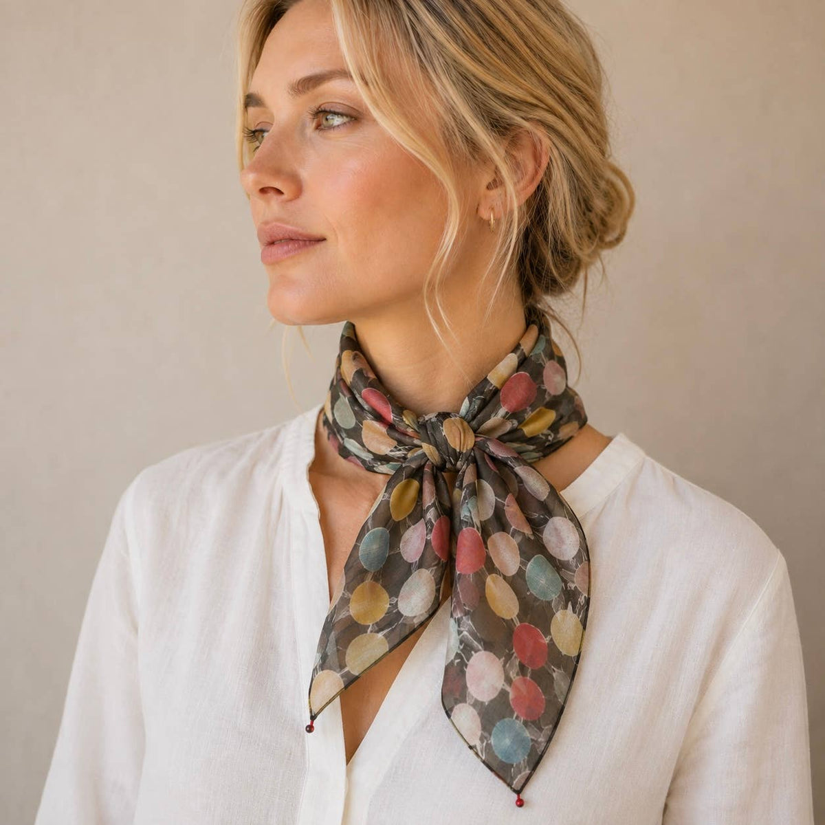 Cotton Silk Scarf | Grey Multi Dots