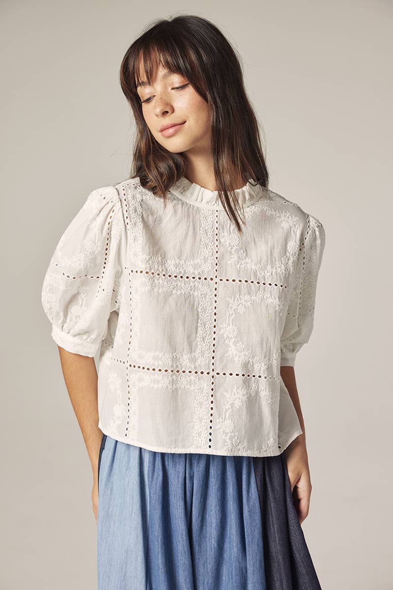 Puff Sleeve Tie Back Top | White