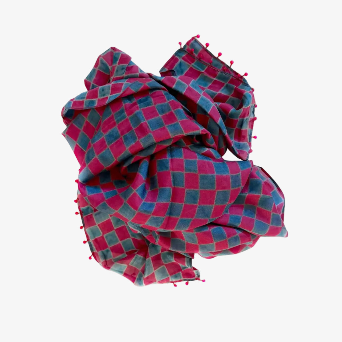 Silk Checkered Scarf | Magenta+Blue