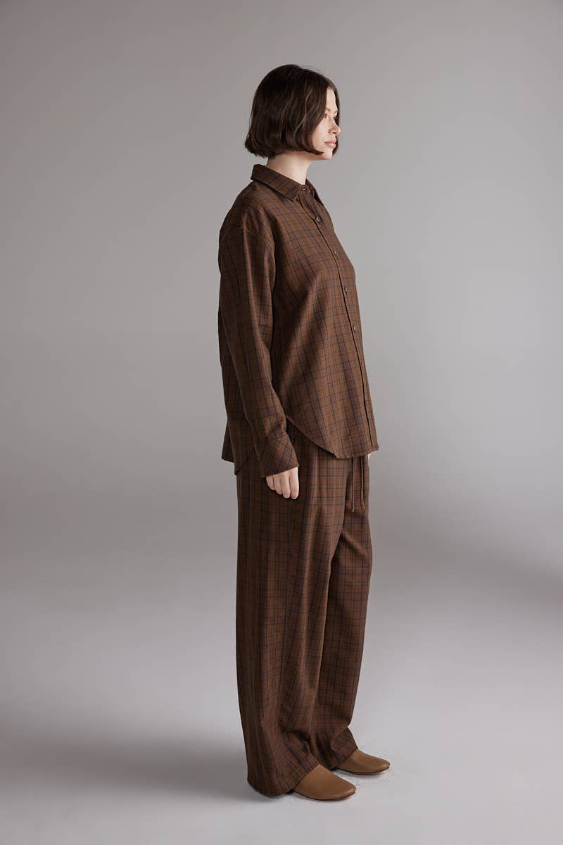Tie Waist Pants | Brown/Black Plaid