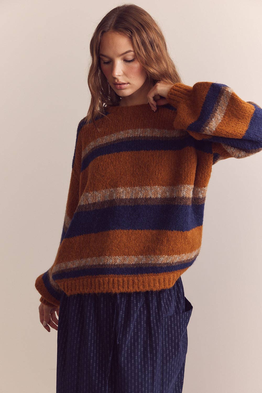 Baby Alpaca Wool Sweater | Amber Navy Stripe