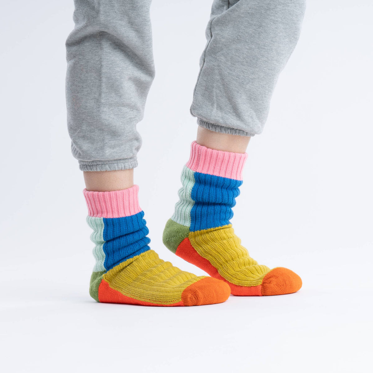 Kaleidoscope Knit House Socks | Olive Cobalt