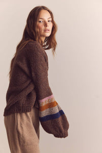 Baby Alpaca Wool Cardigan | Brown Multi Stripe