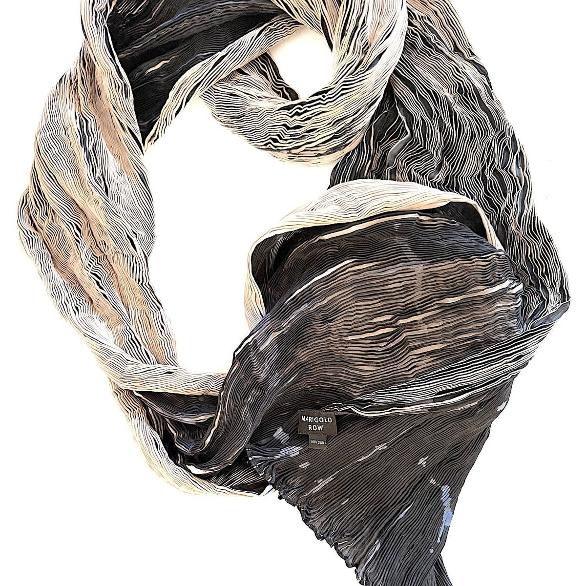 Tie Dyed Silk Scarf | Black+Tan