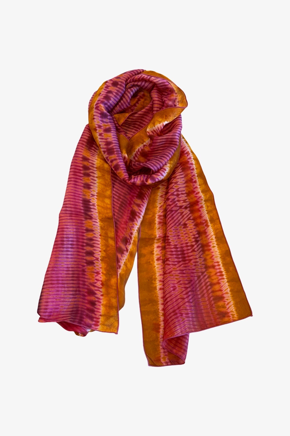 Shibori Dyed Silk Scarf  | Fucshia + Orange