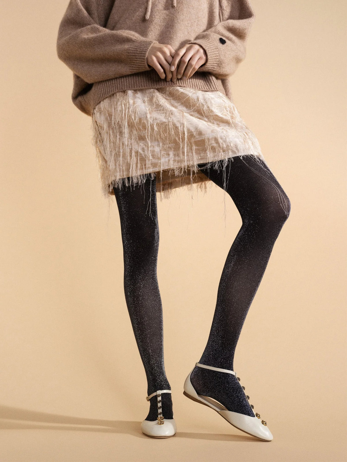 Opaque Shimmer Tights | Black