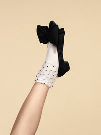 Dotted Tulle Overlay Crew Socks | Ivory