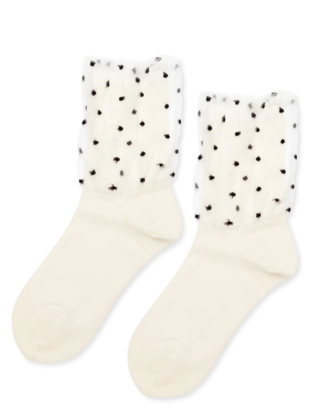 Dotted Tulle Overlay Crew Socks | Ivory