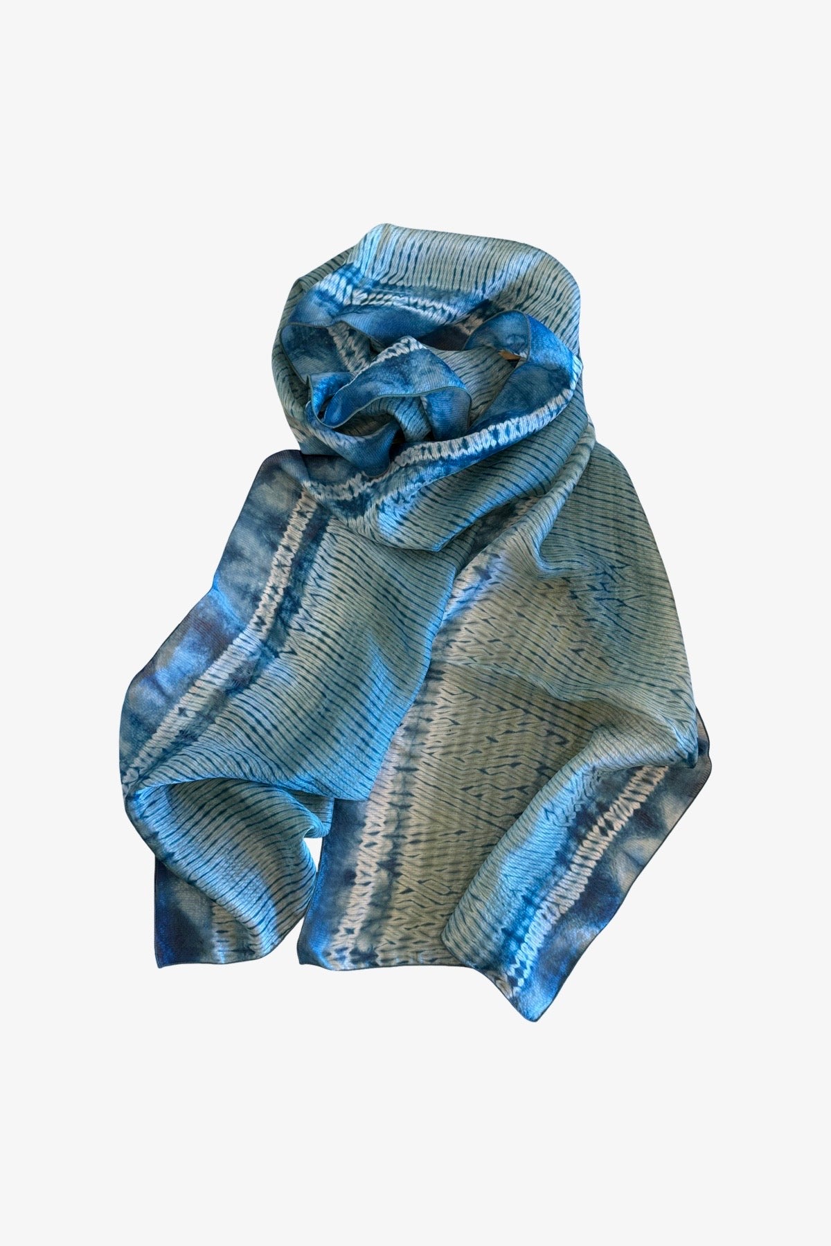 Shibori Dyed Silk Scarf  | Blue + Algae
