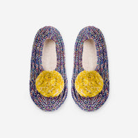 Super Mix Pom Knit Slippers | Blue