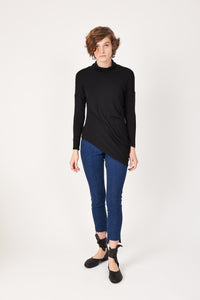 Turtleneck L/S Curve Top in Black Bamboo